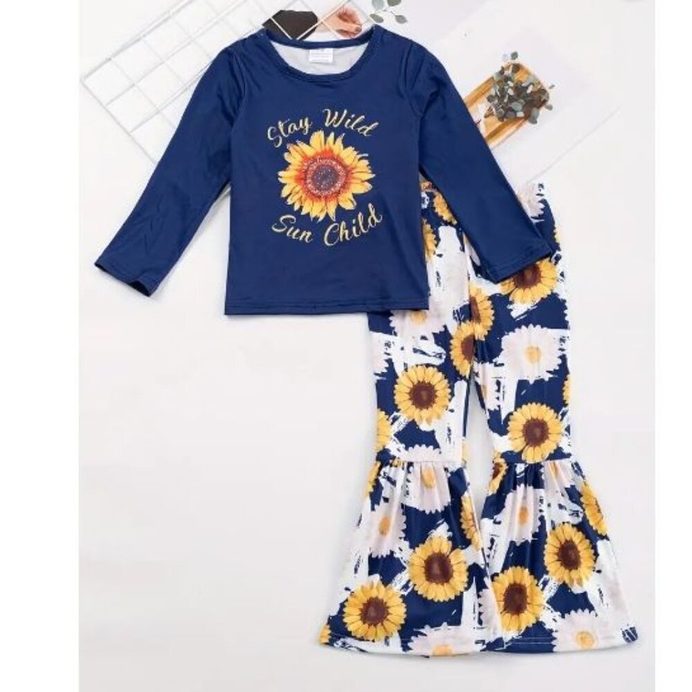 Boutique Sunflower 'Stay Wild Sun Child' Girls Bell Bottoms Outfit